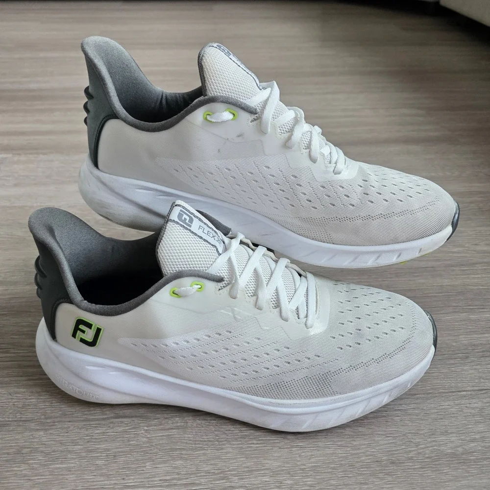 FootJoy Mens Flex XP Spikeless Golf Shoes White Grey Lime 56280 Size 10.5 W